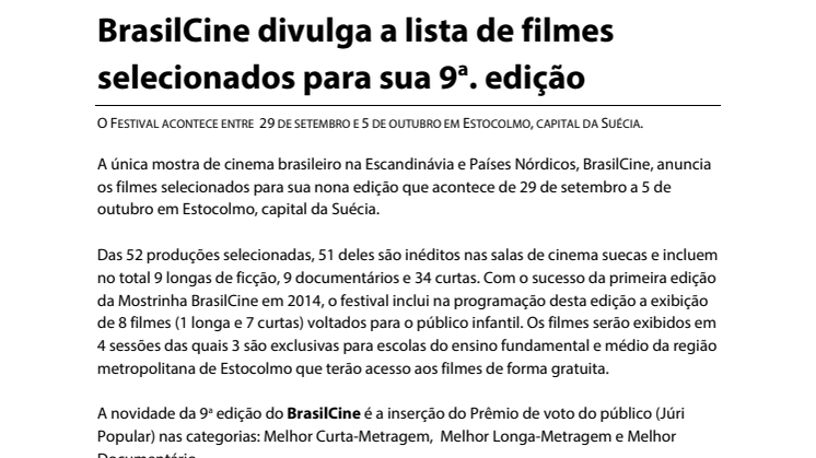 BrasilCine divulga a lista de filmes selecionados para sua 9a. edição 