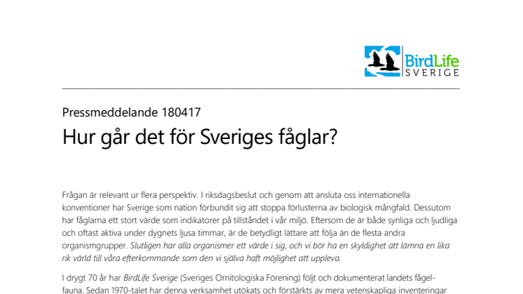 Hur går det för Sveriges fåglar?