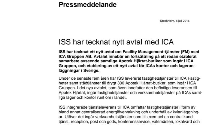 ISS har tecknat nytt avtal med ICA