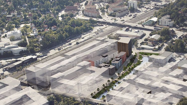 Punkthuset med sina tio våningar intill Bromstensstadens torg blir pendeltågsresenärernas första möte med stadsdelen. 