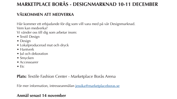 Marketplace Designmarknad 10 - 11 december