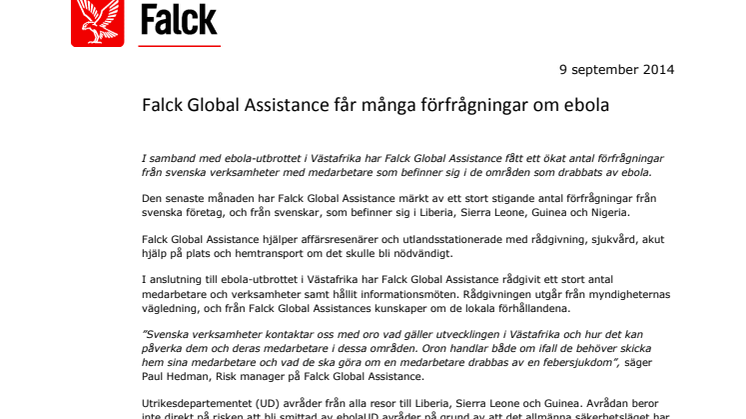 Falck Global Assistance får många frågor om ebola