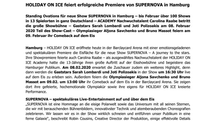 HOLIDAY ON ICE feiert erfolgreiche Premiere von SUPERNOVA in Hamburg
