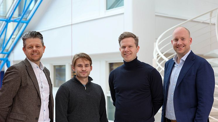 F.v.: Morten Stang-Medhus (Product Manager i Canon Norge), Stig Bergsjø (forretningsutvikler i Findable), Fredrik Wisløff (daglig leder i Findable), og Simen Teigen (DS Service Manager i Canon Norge). 