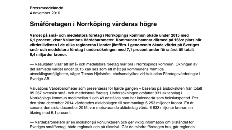 Värdebarometern 2015 Norrköpings kommun