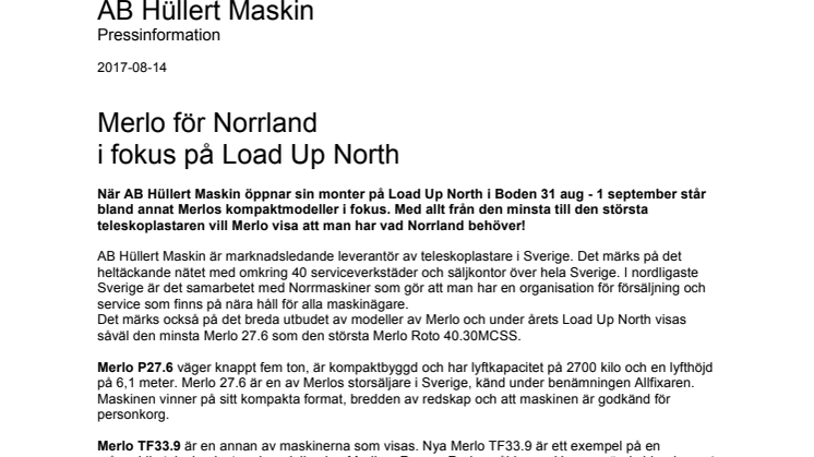 Merlo för Norrland i fokus på Load Up North