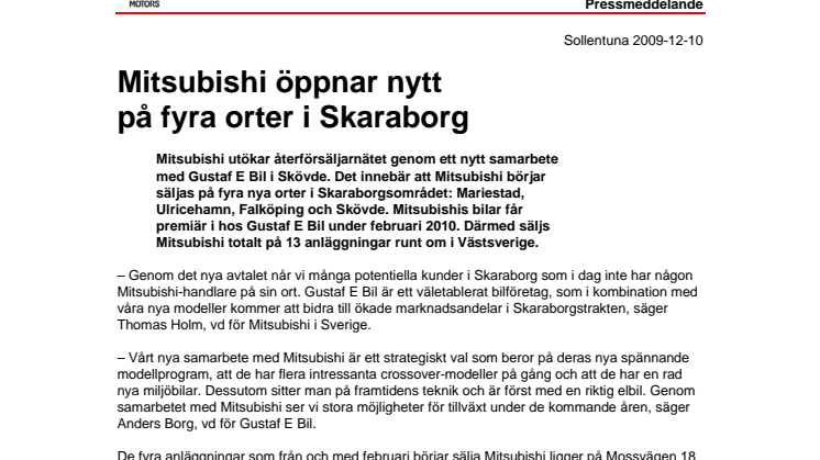 Mitsubishi öppnar nytt på fyra orter i Skaraborg