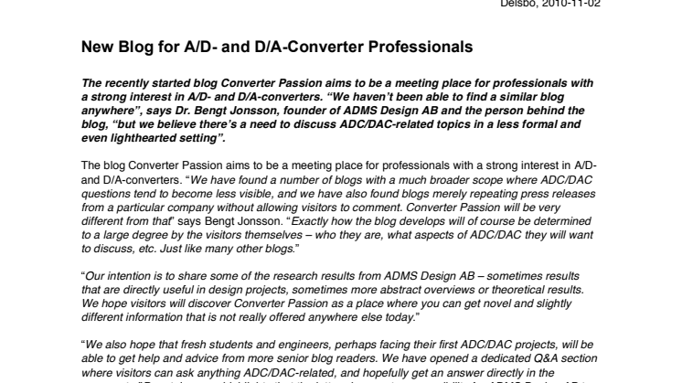 New Blog for A/D- and D/A-Converter Professionals