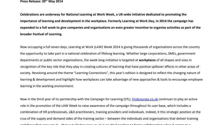 Findcourses.co.uk works to make Learning at Work Week 2014 celebrations better than ever