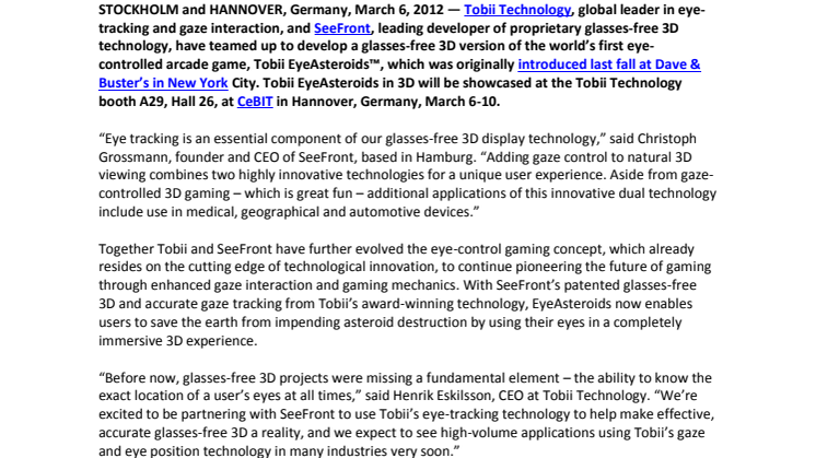 Tobii and SeeFront Team Makes Accurate Glasses-free 3D a Reality