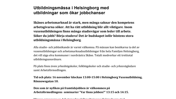 Utbildningsmässa i Helsingborg med utbildningar som ökar jobbchanser