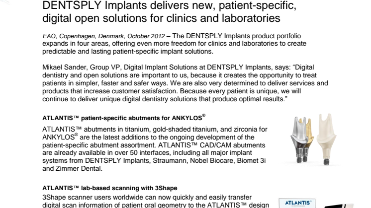 DENTSPLY Implants delivers new, patient-specific, digital open solutions for clinics and laboratories