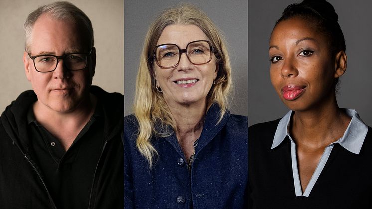 Bret Easton Ellis, Karin Mamma Andersson och Marie NDiaye besöker Författarscenen på Malmö stadsbibliotek i höst. Foto: Casey Nelson, Sara Mac Key, Francesca Mantovani / Gallimard