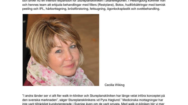 Cecilia Wiking - Ny klinikchef på Stureplansklinikens walk-in-klinik i Helsingborg