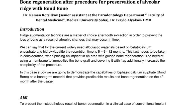 Bone regeneration after procedure for preservation of alveolar