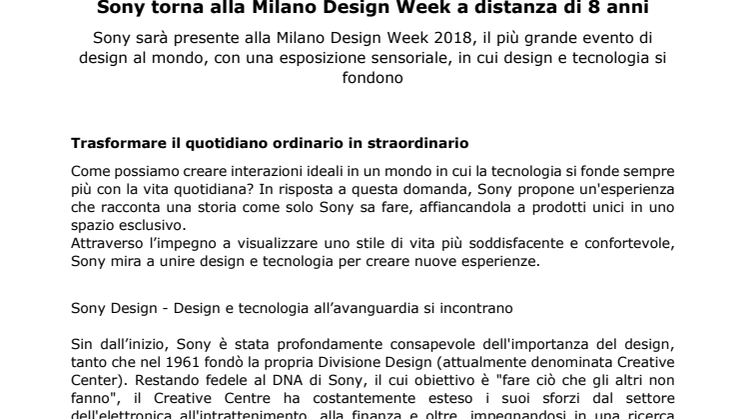Sony torna alla Milano Design Week a distanza di 8 anni