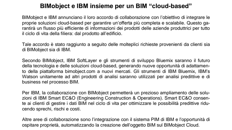 ​BIMobject e IBM insieme per un BIM “cloud-based”