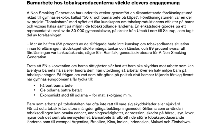 Barnarbete hos tobaksproducenterna väckte elevers engagemang