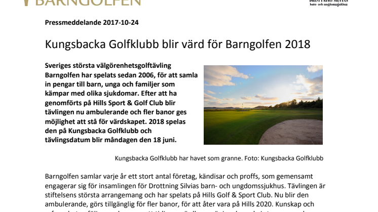Kungsbacka Golfklubb blir värd för Barngolfen 2018 