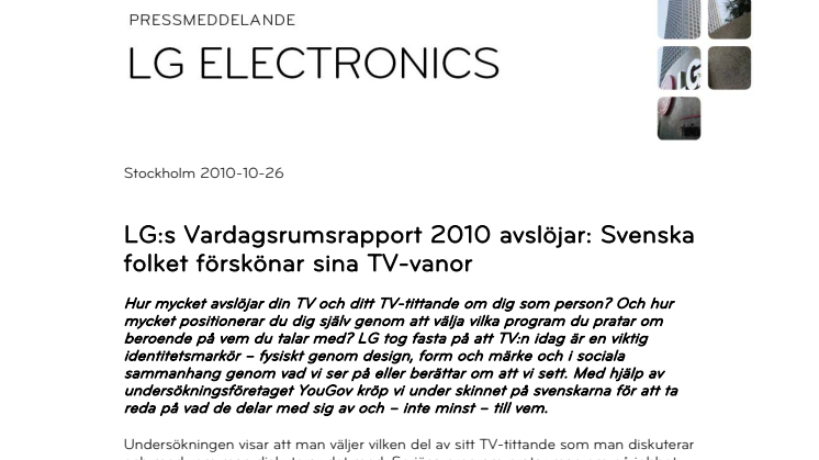 LG:s Vardagsrumsrapport 2010 avslöjar: Svenska folket förskönar sina TV-vanor