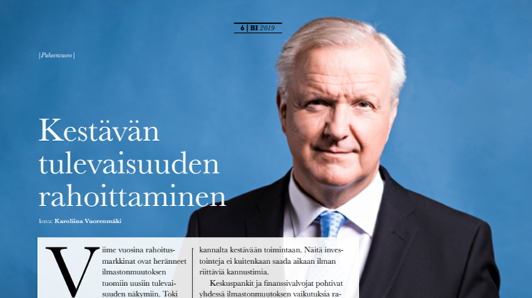 Olli Rehn: Kestävän tulevaisuuden rahoittaminen