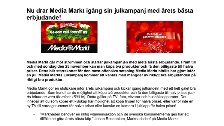 Nu drar Media Markt igång sin julkampanj med årets bästa erbjudande!