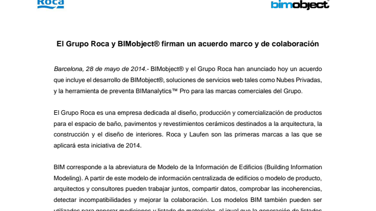 El Grupo Roca y BIMobject® firman un acuerdo marco y de colaboración