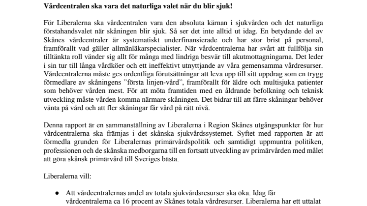​Liberalerna lovar fastläkarsystem i Skåne