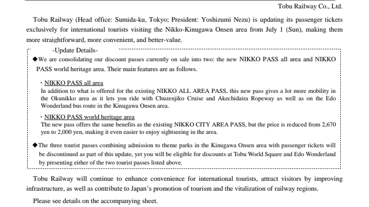 We Are Updating Our NIKKO PASSES Exclusively for International Tourists!