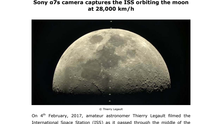 Sony α7s camera captures the ISS orbiting the moon at 28,000 km/h