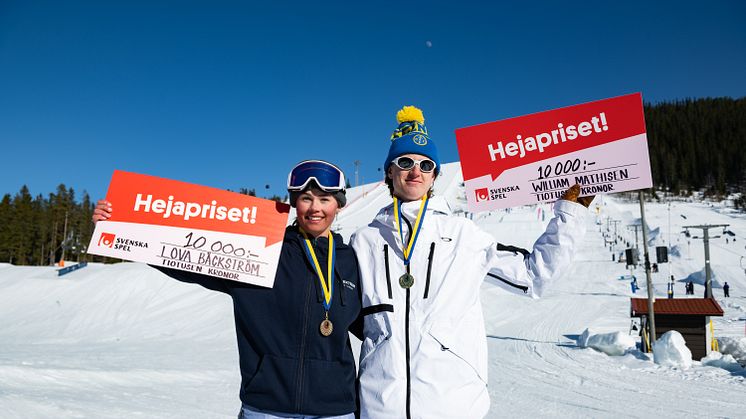 Lova Bäckström och William Mathisen vinner SM i slopestyle samt Svenska Spels Hejapris. Foto: Daniel Bernstål 
