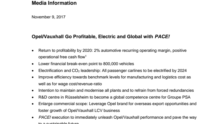 Opel/Vauxhall Go Profitable, Electric and Global with PACE!