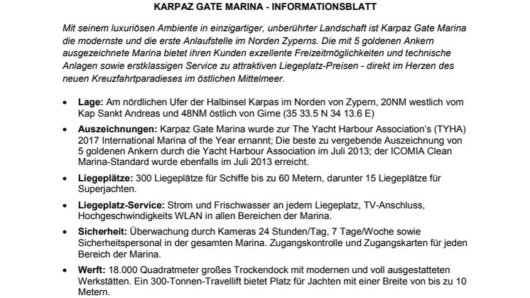 Karpaz Gate Marina - Informationsblatt