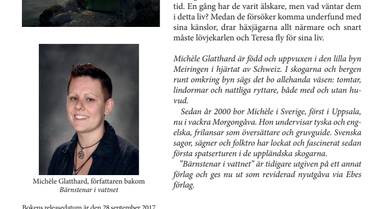Pressrelease: "Bärnstenar i vattnet" av Michèle Glatthard. 28 sep. på Bokmässan i Göteborg.