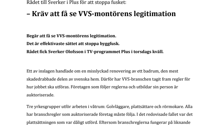 Kräv att få se VVS-montörens legitimation