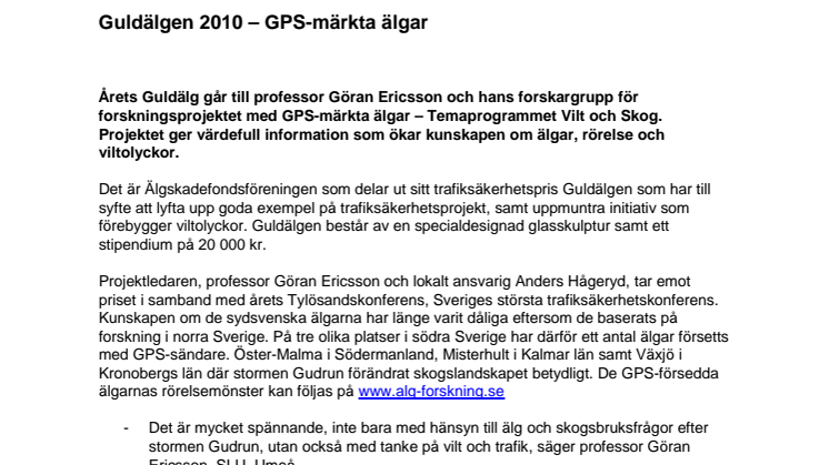 Guldälgen 2010 – GPS-märkta älgar