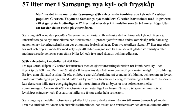 57 liter mer i Samsungs nya kyl- och frysskåp