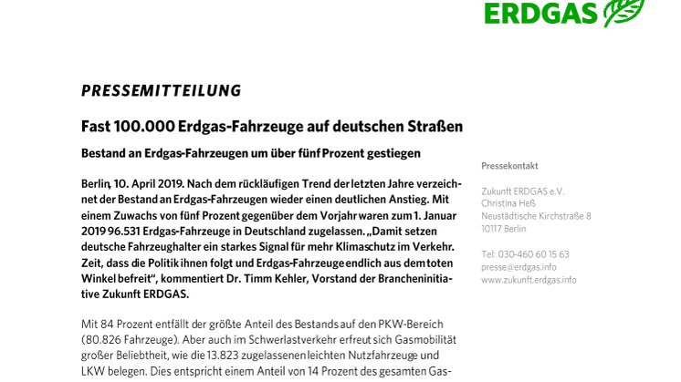 Fast 100.000 Erdgas-Fahrzeuge auf deutschen Straßen