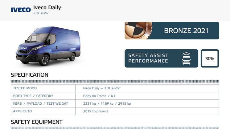 Euro NCAP Commercial Van Testing - Iveco Daily datasheet