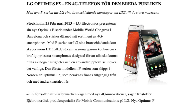 LG OPTIMUS F5 – EN 4G-TELEFON FÖR DEN BREDA PUBLIKEN