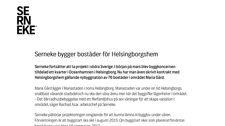 Serneke bygger bostäder för Helsingborgshem