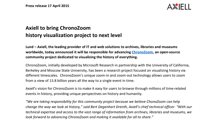 Axiell to bring ChronoZoom  history visualization project to next level
