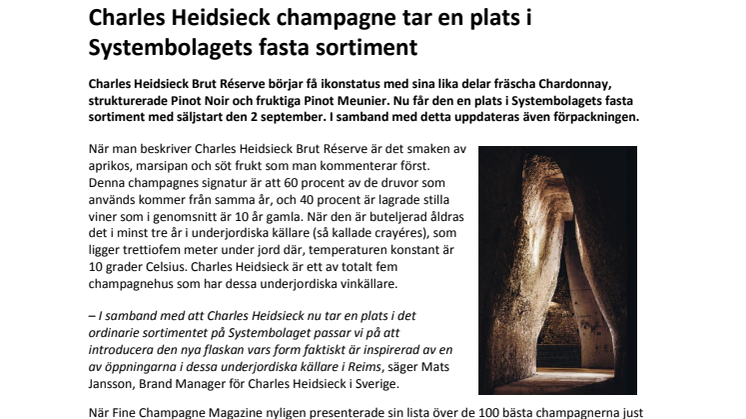 Charles Heidsieck champagne tar en plats i Systembolagets fasta sortiment
