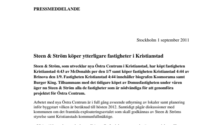 Steen & Ström köper ytterligare fastigheter i Kristianstad