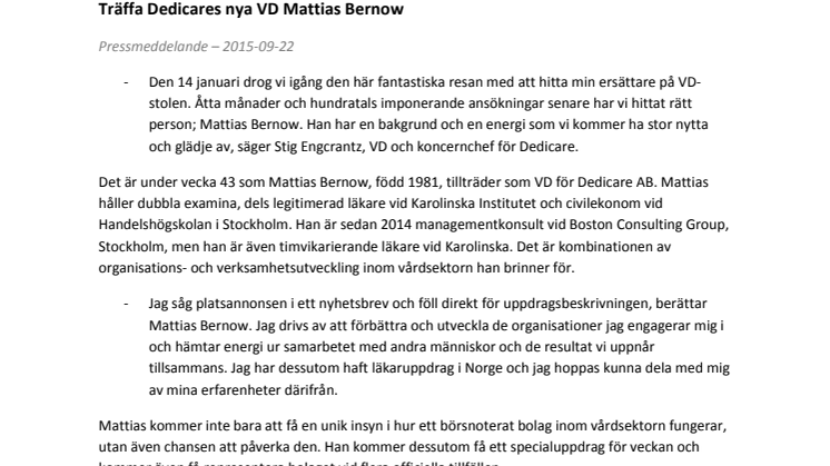 Träffa Dedicares nya VD Mattias Bernow