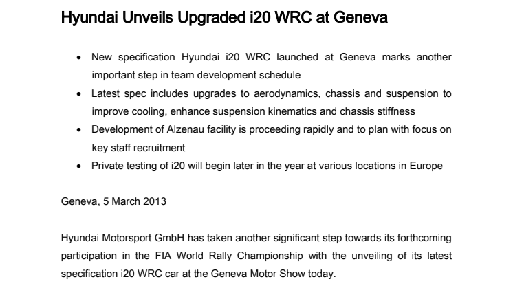 Hyundai viser oppgradert i20 WRC i Genève
