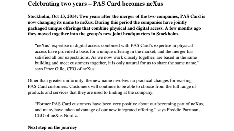 Celebrating two years – PAS Card becomes neXus