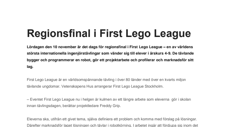 ​Regionsfinal i First Lego League