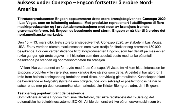 Suksess under Conexpo – Engcon fortsetter å erobre Nord-Amerika 