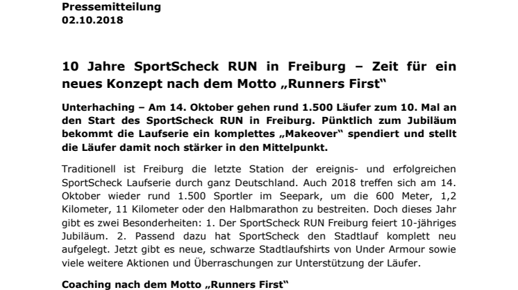 10 Jahre SportScheck RUN in Freiburg – Zeit für ein neues Konzept nach dem Motto „Runners First“